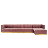 Sanguine Dusty Rose 5-Piece Channel Tufted Performance Velvet Modular Sectional Sofa - Ornate Home