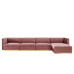 Sanguine Dusty Rose 5-Piece Channel Tufted Performance Velvet Modular Sectional Sofa - Ornate Home