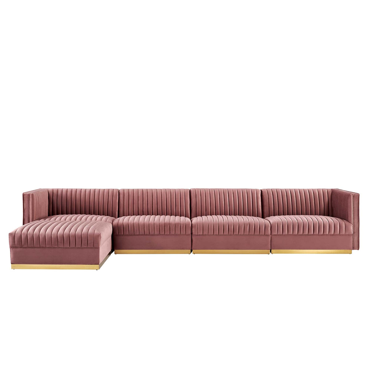 Sanguine Dusty Rose 5-Piece Channel Tufted Performance Velvet Modular Sectional Sofa - Ornate Home