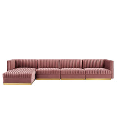 Sanguine Dusty Rose 5-Piece Channel Tufted Performance Velvet Modular Sectional Sofa - Ornate Home