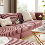 Sanguine Dusty Rose 5-Piece Channel Tufted Performance Velvet Modular Sectional Sofa - Ornate Home