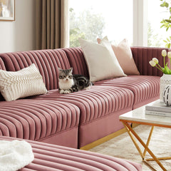 Sanguine Dusty Rose 5-Piece Channel Tufted Performance Velvet Modular Sectional Sofa - Ornate Home