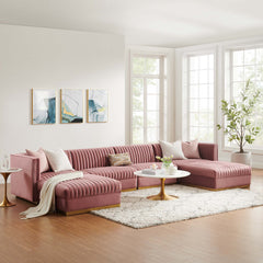 Sanguine Dusty Rose 6-Piece Channel Tufted Performance Velvet Modular Sectional Sofa - Ornate Home