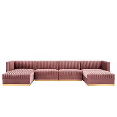 Sanguine Dusty Rose 6-Piece Channel Tufted Performance Velvet Modular Sectional Sofa - Ornate Home