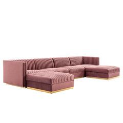 Sanguine Dusty Rose 6-Piece Channel Tufted Performance Velvet Modular Sectional Sofa - Ornate Home