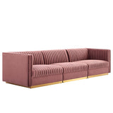 Sanguine Dusty Rose Channel Tufted Performance Velvet 3-Seat Modular Sectional Sofa - Ornate Home