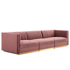 Sanguine Dusty Rose Channel Tufted Performance Velvet 3-Seat Modular Sectional Sofa - Ornate Home