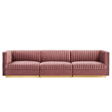 Sanguine Dusty Rose Channel Tufted Performance Velvet 3-Seat Modular Sectional Sofa - Ornate Home