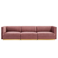 Sanguine Dusty Rose Channel Tufted Performance Velvet 3-Seat Modular Sectional Sofa - Ornate Home
