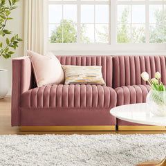 Sanguine Dusty Rose Channel Tufted Performance Velvet 3-Seat Modular Sectional Sofa - Ornate Home