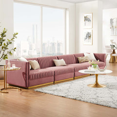 Sanguine Dusty Rose Channel Tufted Performance Velvet 4-Seat Modular Sectional Sofa - Ornate Home