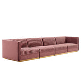Sanguine Dusty Rose Channel Tufted Performance Velvet 4-Seat Modular Sectional Sofa - Ornate Home