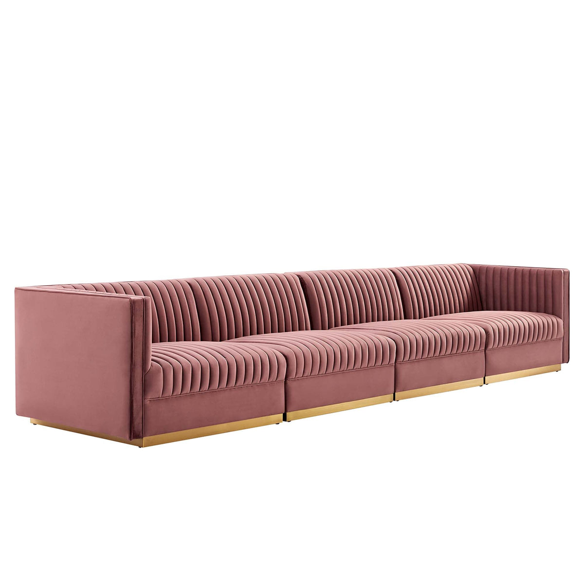 Sanguine Dusty Rose Channel Tufted Performance Velvet 4-Seat Modular Sectional Sofa - Ornate Home