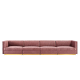 Sanguine Dusty Rose Channel Tufted Performance Velvet 4-Seat Modular Sectional Sofa - Ornate Home