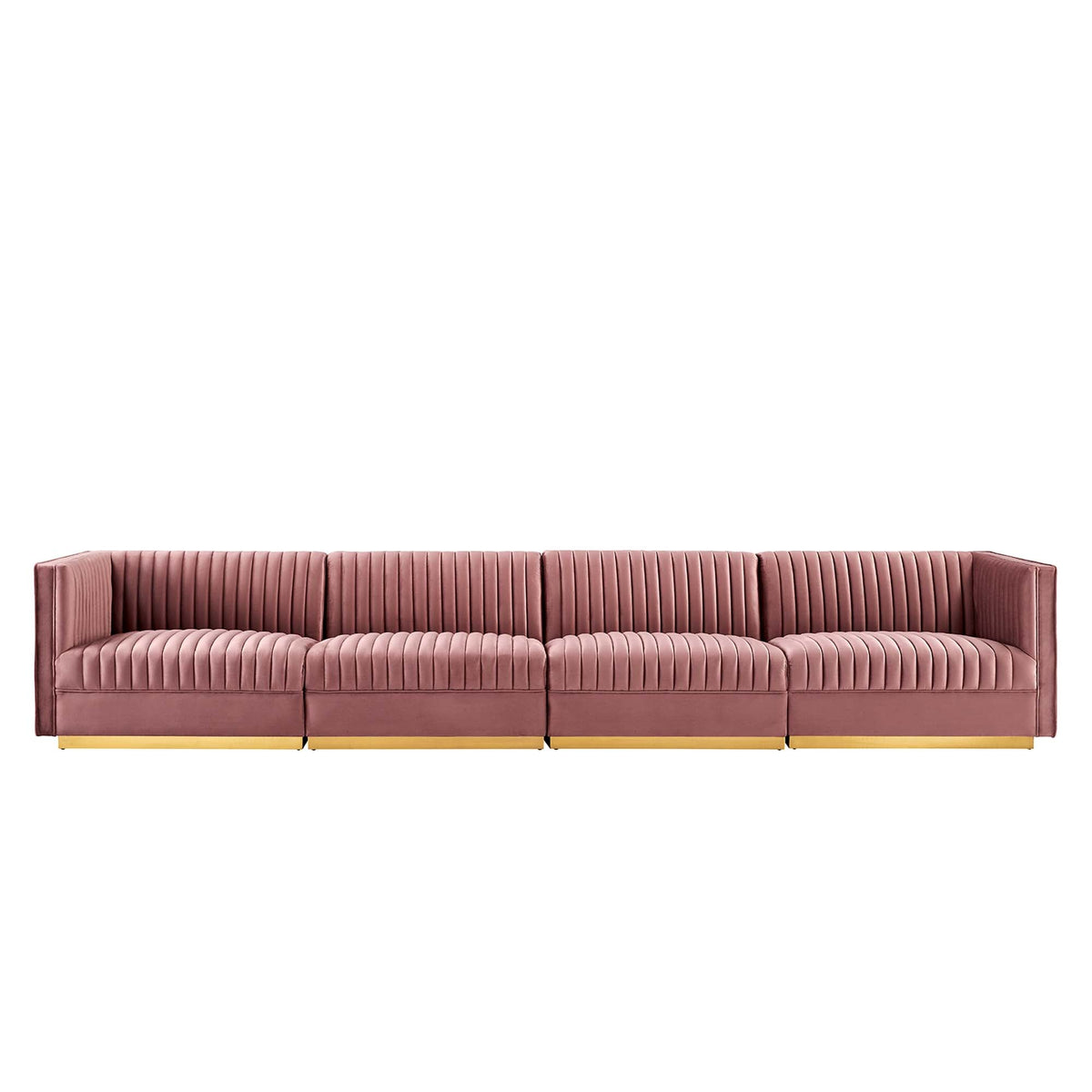 Sanguine Dusty Rose Channel Tufted Performance Velvet 4-Seat Modular Sectional Sofa - Ornate Home