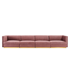 Sanguine Dusty Rose Channel Tufted Performance Velvet 4-Seat Modular Sectional Sofa - Ornate Home