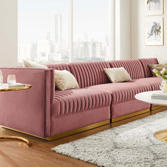 Sanguine Dusty Rose Channel Tufted Performance Velvet 4-Seat Modular Sectional Sofa - Ornate Home