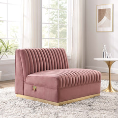 Sanguine Dusty Rose Channel Tufted Performance Velvet Modular Sectional Sofa Armless Chair - Ornate Home