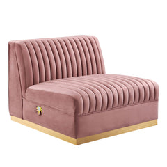 Sanguine Dusty Rose Channel Tufted Performance Velvet Modular Sectional Sofa Armless Chair - Ornate Home