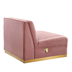 Sanguine Dusty Rose Channel Tufted Performance Velvet Modular Sectional Sofa Armless Chair - Ornate Home