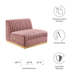 Sanguine Dusty Rose Channel Tufted Performance Velvet Modular Sectional Sofa Armless Chair - Ornate Home