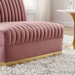 Sanguine Dusty Rose Channel Tufted Performance Velvet Modular Sectional Sofa Armless Chair - Ornate Home