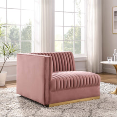 Sanguine Dusty Rose Channel Tufted Performance Velvet Modular Sectional Sofa Left-Arm Chair - Ornate Home