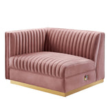 Sanguine Dusty Rose Channel Tufted Performance Velvet Modular Sectional Sofa Left-Arm Chair - Ornate Home