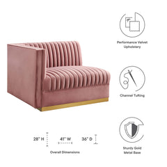 Sanguine Dusty Rose Channel Tufted Performance Velvet Modular Sectional Sofa Left-Arm Chair - Ornate Home