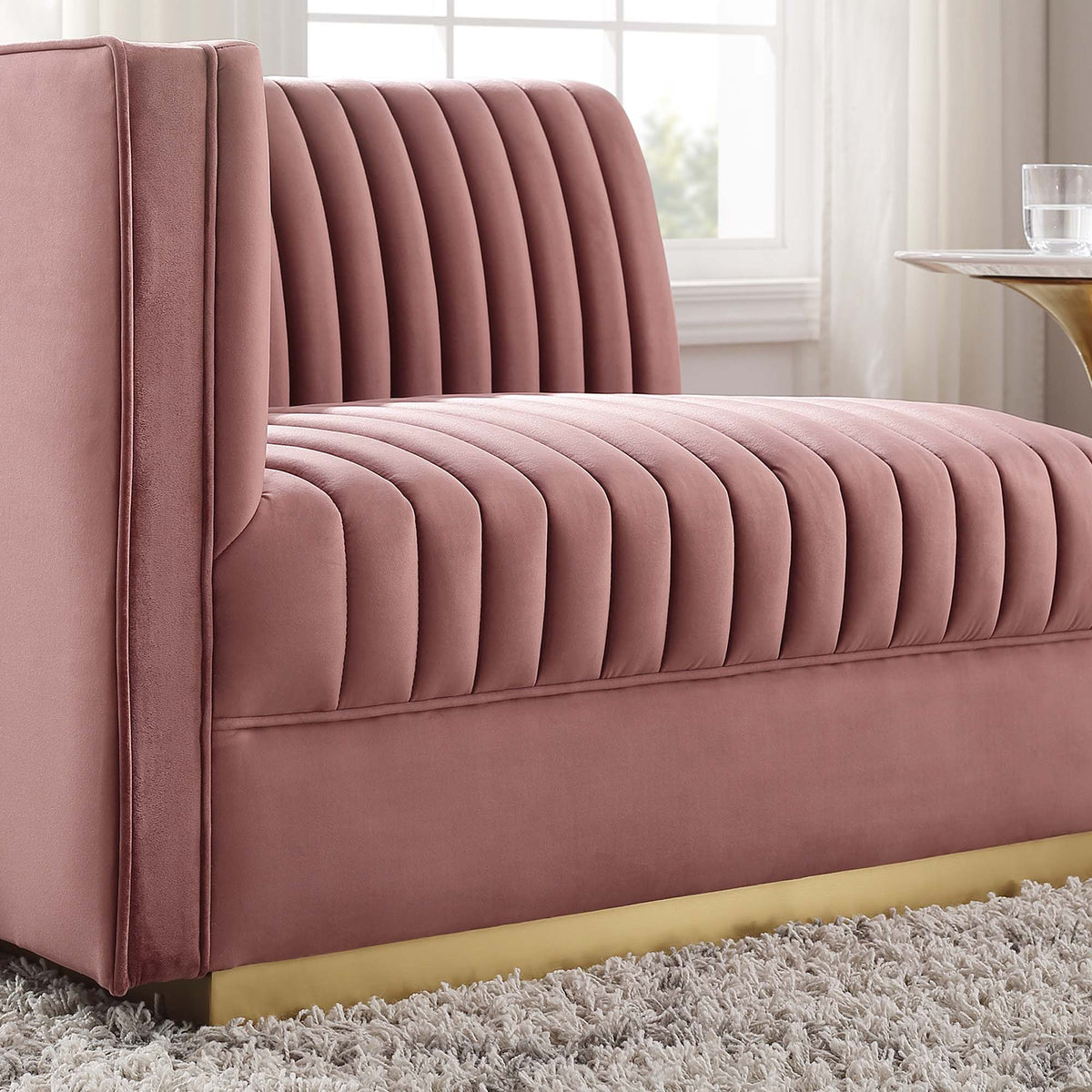 Sanguine Dusty Rose Channel Tufted Performance Velvet Modular Sectional Sofa Left-Arm Chair - Ornate Home