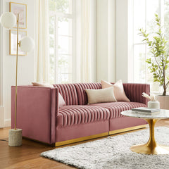 Sanguine Dusty Rose Channel Tufted Performance Velvet Modular Sectional Sofa Loveseat - Ornate Home
