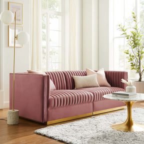 Sanguine Dusty Rose Channel Tufted Performance Velvet Modular Sectional Sofa Loveseat - Ornate Home