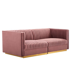 Sanguine Dusty Rose Channel Tufted Performance Velvet Modular Sectional Sofa Loveseat - Ornate Home