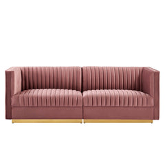 Sanguine Dusty Rose Channel Tufted Performance Velvet Modular Sectional Sofa Loveseat - Ornate Home