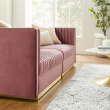 Sanguine Dusty Rose Channel Tufted Performance Velvet Modular Sectional Sofa Loveseat - Ornate Home