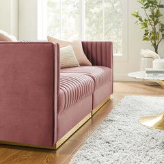 Sanguine Dusty Rose Channel Tufted Performance Velvet Modular Sectional Sofa Loveseat - Ornate Home
