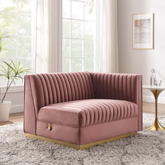Sanguine Dusty Rose Channel Tufted Performance Velvet Modular Sectional Sofa Right-Arm Chair - Ornate Home