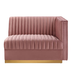Sanguine Dusty Rose Channel Tufted Performance Velvet Modular Sectional Sofa Right-Arm Chair - Ornate Home