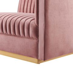Sanguine Dusty Rose Channel Tufted Performance Velvet Modular Sectional Sofa Right-Arm Chair - Ornate Home