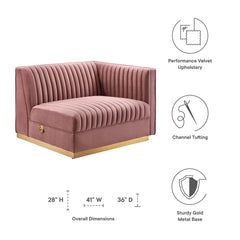 Sanguine Dusty Rose Channel Tufted Performance Velvet Modular Sectional Sofa Right-Arm Chair - Ornate Home