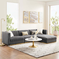 Sanguine Gray 4-Piece Channel Tufted Performance Velvet Modular Sectional Sofa - Ornate Home