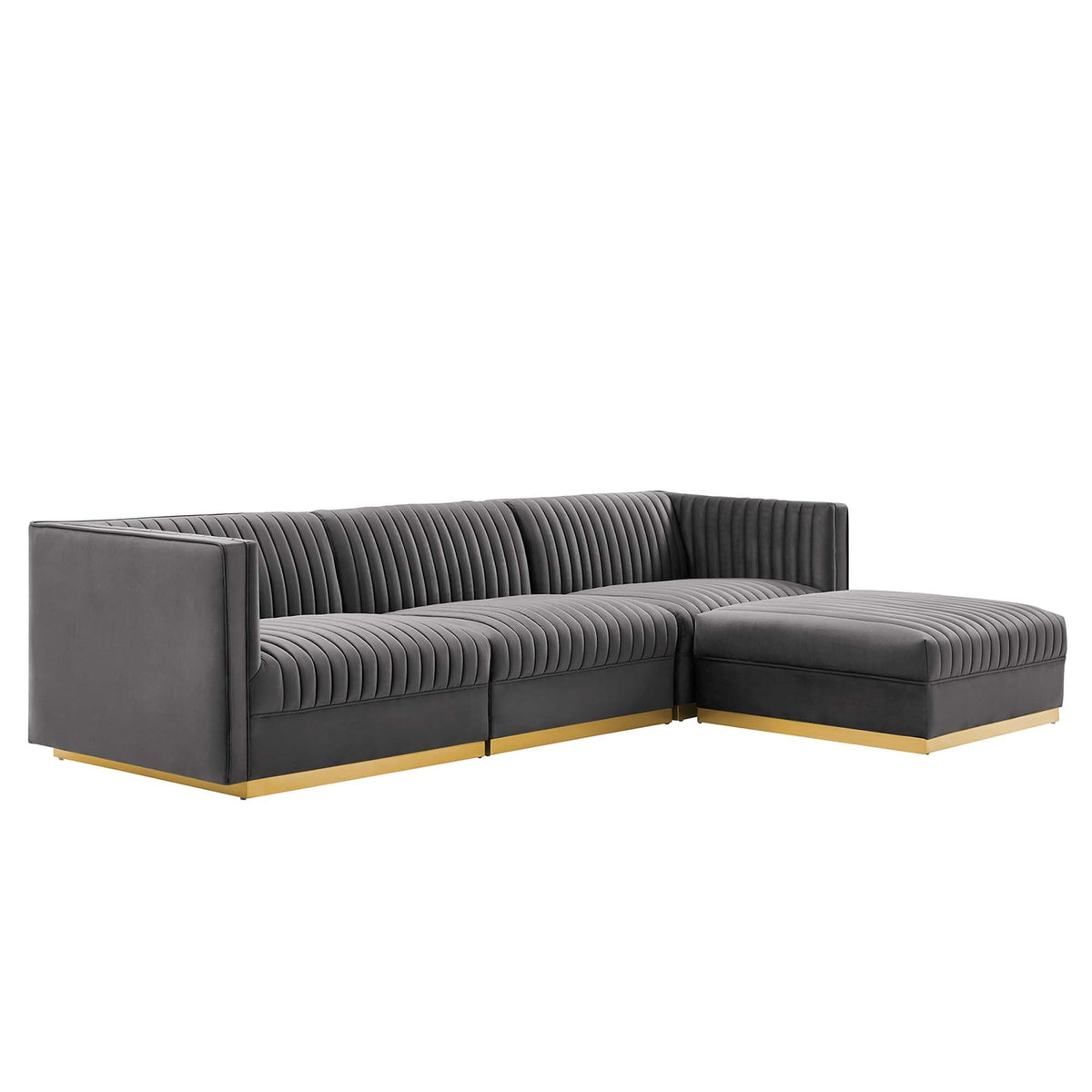 Sanguine Gray 4-Piece Channel Tufted Performance Velvet Modular Sectional Sofa - Ornate Home