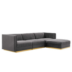 Sanguine Gray 4-Piece Channel Tufted Performance Velvet Modular Sectional Sofa - Ornate Home