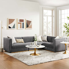 Sanguine Gray 4-Piece Channel Tufted Performance Velvet Right-Facing Modular Sectional Sofa - Ornate Home