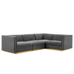 Sanguine Gray 4-Piece Channel Tufted Performance Velvet Right-Facing Modular Sectional Sofa - Ornate Home