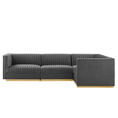 Sanguine Gray 4-Piece Channel Tufted Performance Velvet Right-Facing Modular Sectional Sofa - Ornate Home