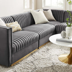 Sanguine Gray 4-Piece Channel Tufted Performance Velvet Right-Facing Modular Sectional Sofa - Ornate Home