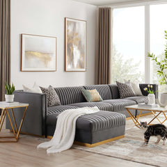 Sanguine Gray 5-Piece Channel Tufted Performance Velvet Modular Sectional Sofa - Ornate Home