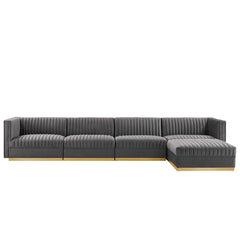 Sanguine Gray 5-Piece Channel Tufted Performance Velvet Modular Sectional Sofa - Ornate Home