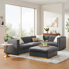 Sanguine Gray 5-Piece Channel Tufted Performance Velvet Right-Facing Modular Sectional Sofa - Ornate Home